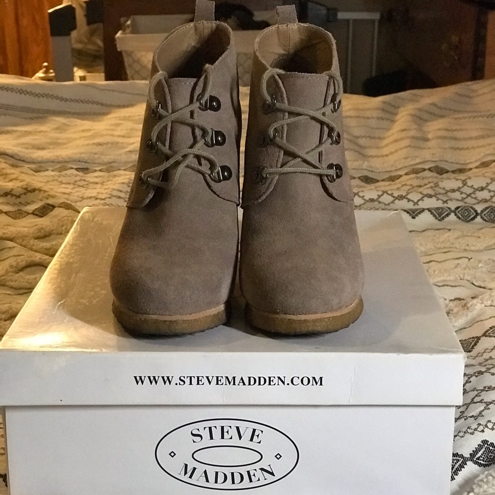 Grey suede wedge booties